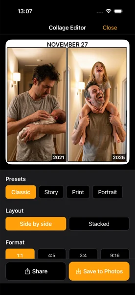 Ayer collage feature comparing photos from different years