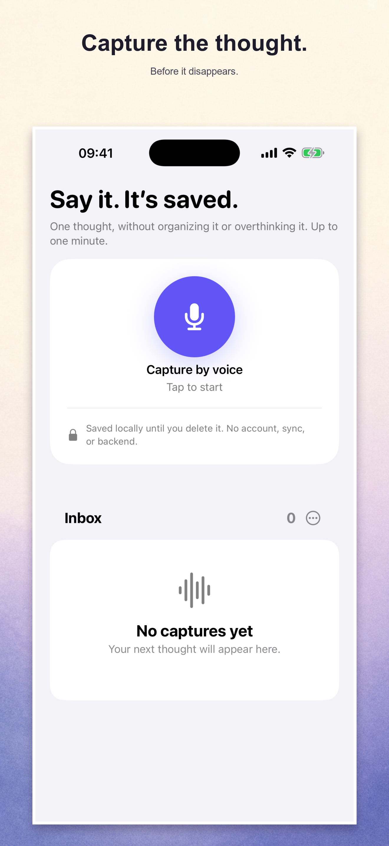 Ireneo's voice capture screen