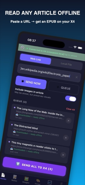Send to X4 article queue with offline pre-fetching