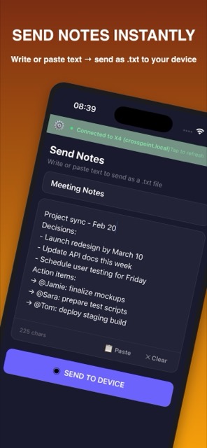 Send Notes feature with meeting notes example