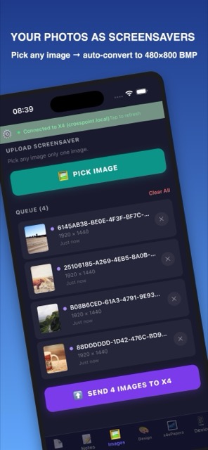 Upload screensaver images to your X4